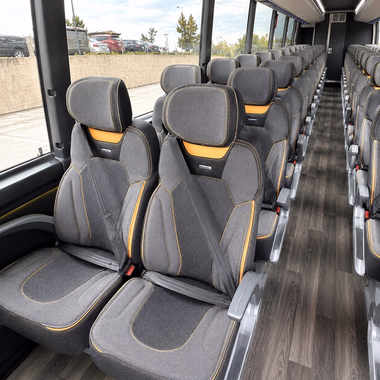 woodland charter bus rental interior
