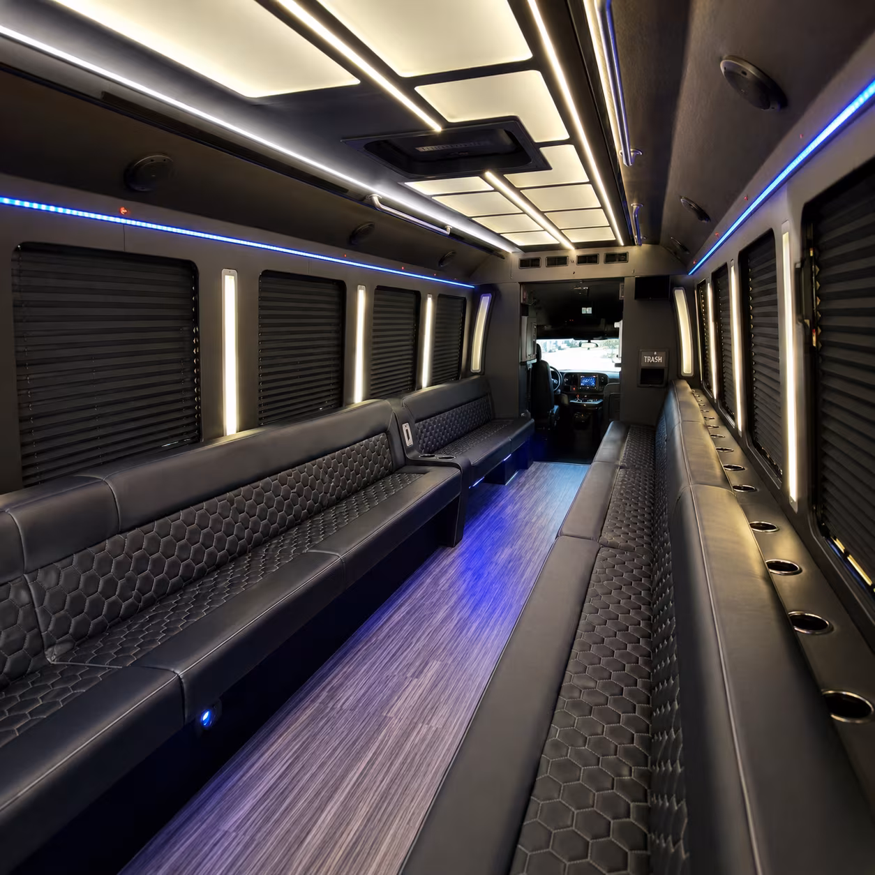 woodland party bus rental interior